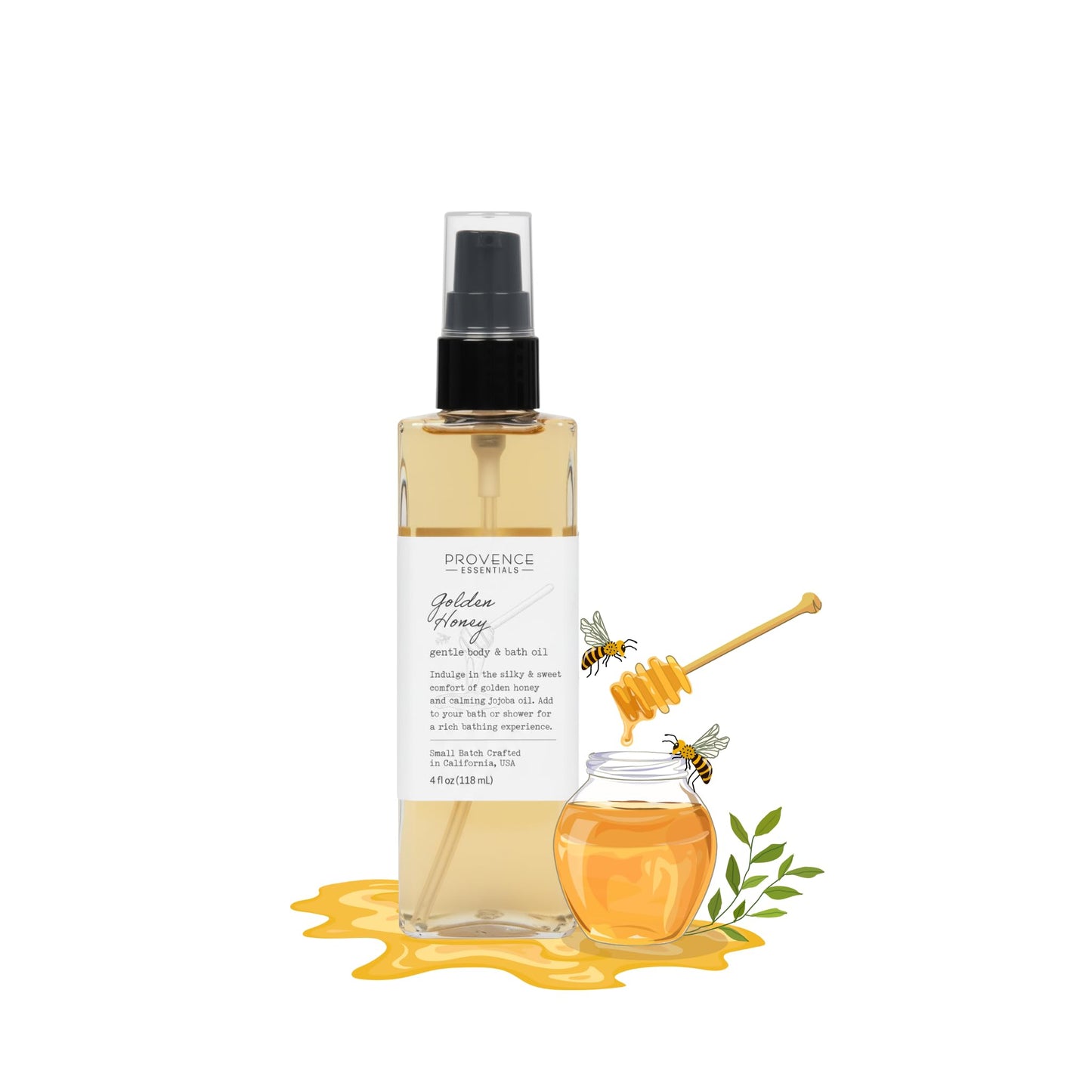 PROVENCE ESSENTIALS Golden Honey Body and Bath Oil, 4 fl oz - Moisturizing Body Oil with Jojoba and Honey, Natural Skin Hydration Beauty and Personal Care PROVENCE ESSENTIALS