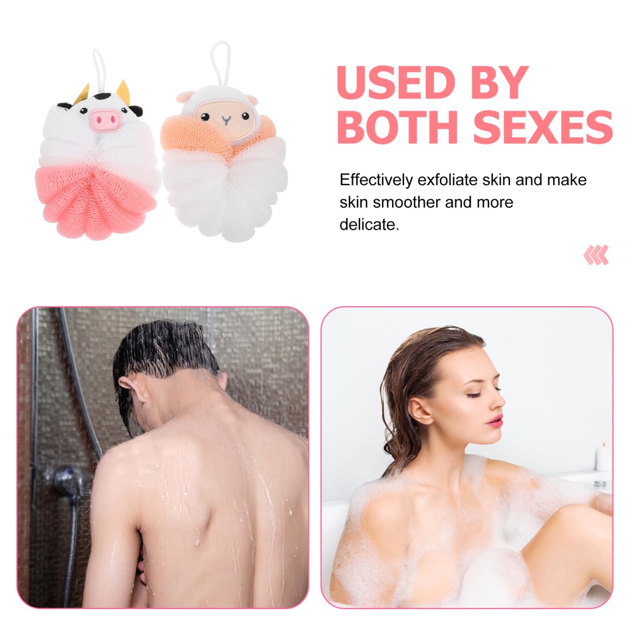 Baluue Cartoon Bath Balls 2 Pack Animal Shower Ball Body Scrubber Exfoliating Bathing Balls for Kids Soft Loofah Sponge for Gentle Skin Cleaning 5.51 Beauty and Personal Care Baluue