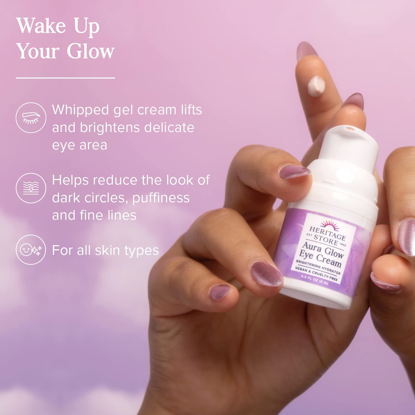 HERITAGE STORE Aura Glow Eye Cream, Under Eye Brightener & Hydrator, Minimizes look of Puffiness, Dark Circles, Fine Lines & Wrinkles w/Bakuchiol Beauty & Personal Care HERITAGE STORE