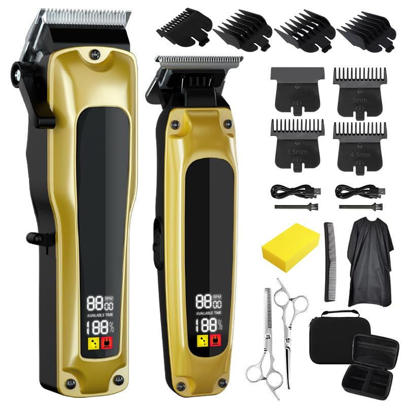 Professional Hair Clippers for Men Cordless Trimmers Kit with LED Display 3 Gears 7 Guide Combs Electric Beard Trimmer for Kid Beards Haircut Grooming Beauty and Personal Care GLESVOWIO