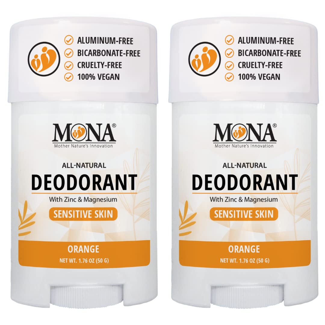 MONA BRANDS All Natural Deodorant For Women & Men - For Sensitive Skin - No Aluminum or Baking Soda - (2-Pack ORANGE 1.76 Oz each) Beauty and Personal Care MONA