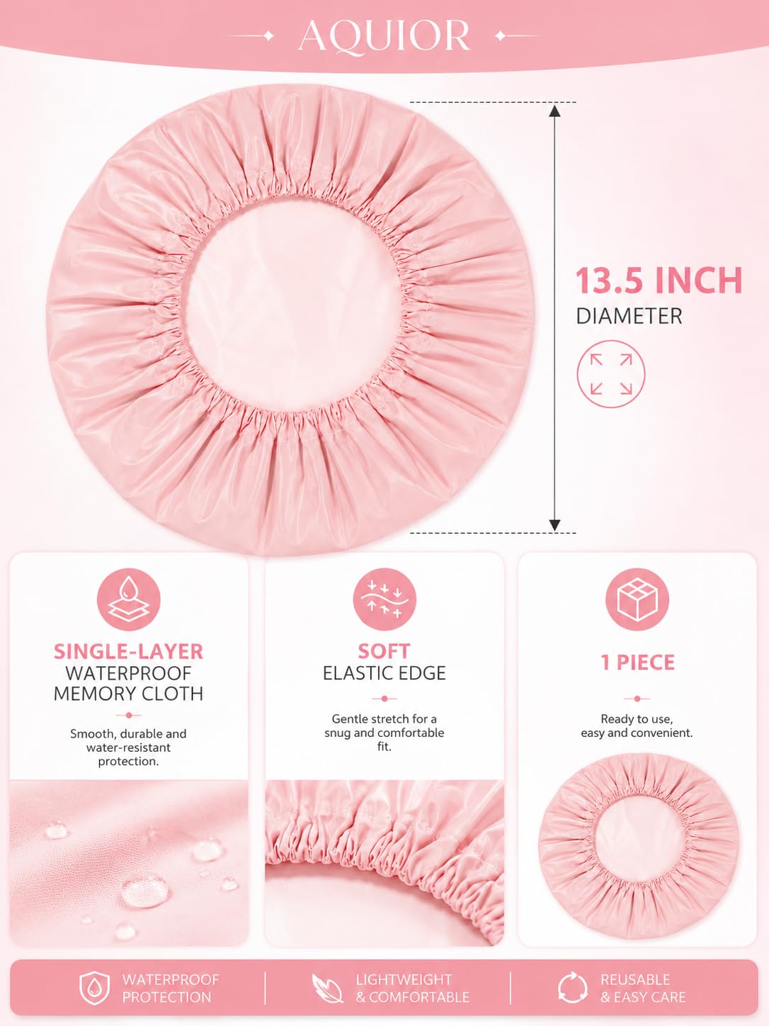 Aquior Shower Caps, Reusable Shower Cap for Women, Waterproof Layer Hair Cap, Large Size for All Hair Lengths,for Girls Spa Home Salon Use (Pink) Beauty and Personal Care Aquior