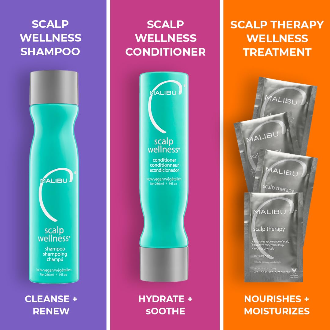 Malibu C Scalp Wellness Collection - Soothing Shampoo and Conditioner Hair Care Set for Dry Scalp - Formulated with Vitamin C Antioxidant Complex -