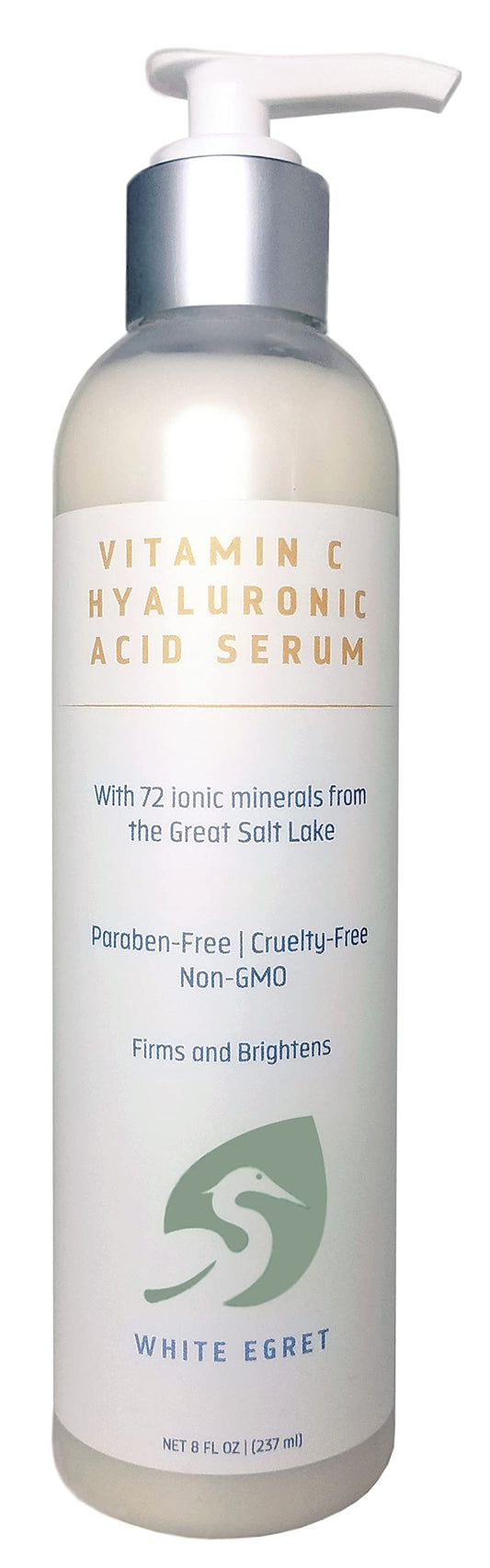 White Egret Hyaluronic Acid with Vitamin C, 72 Ionic Minerals from The Great Salt Lake for Firming, and brightening Skin, 8 fl. Oz Beauty & Personal Care White Egret