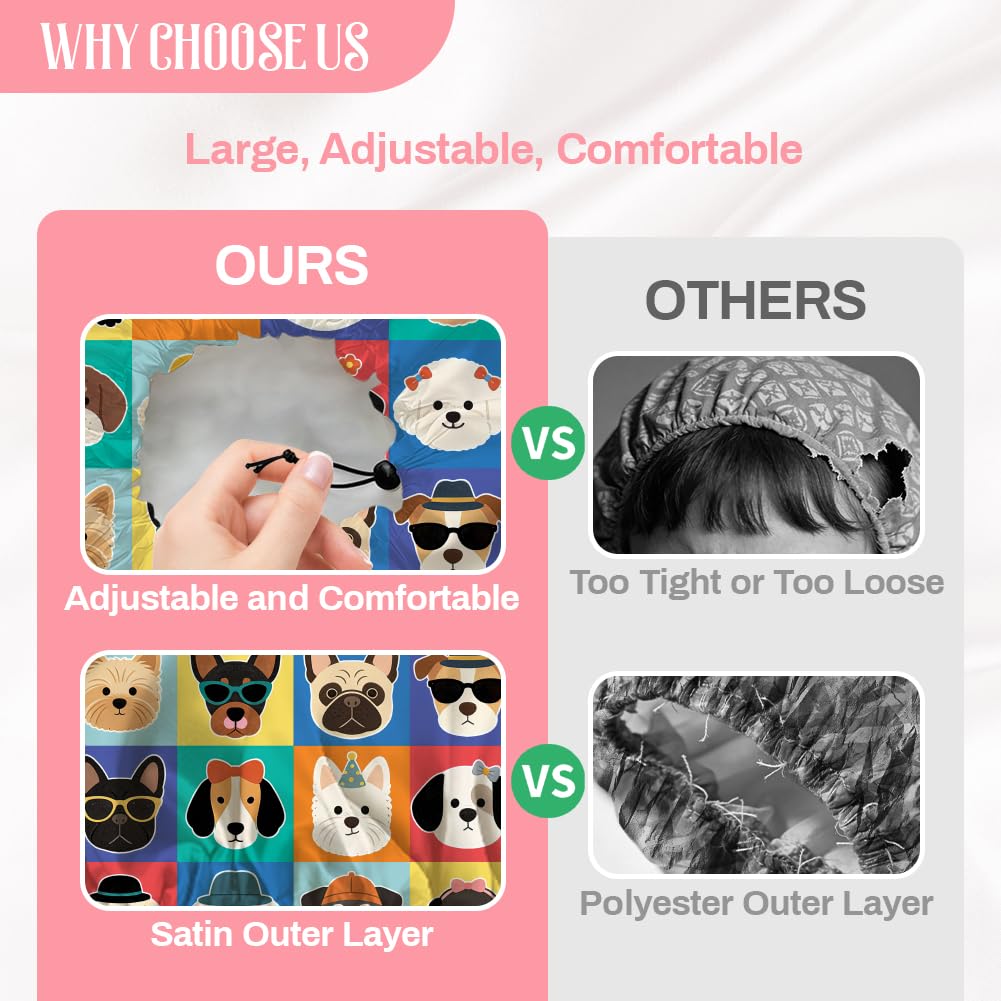 DELORIGIN Funny Dog Reusable Shower Cap Cute Double Layer Waterproof Shower Caps Large Elastic Hair Cover Adjustable Hair - Drying Caps for Woman Man Beauty and Personal Care DELORIGIN