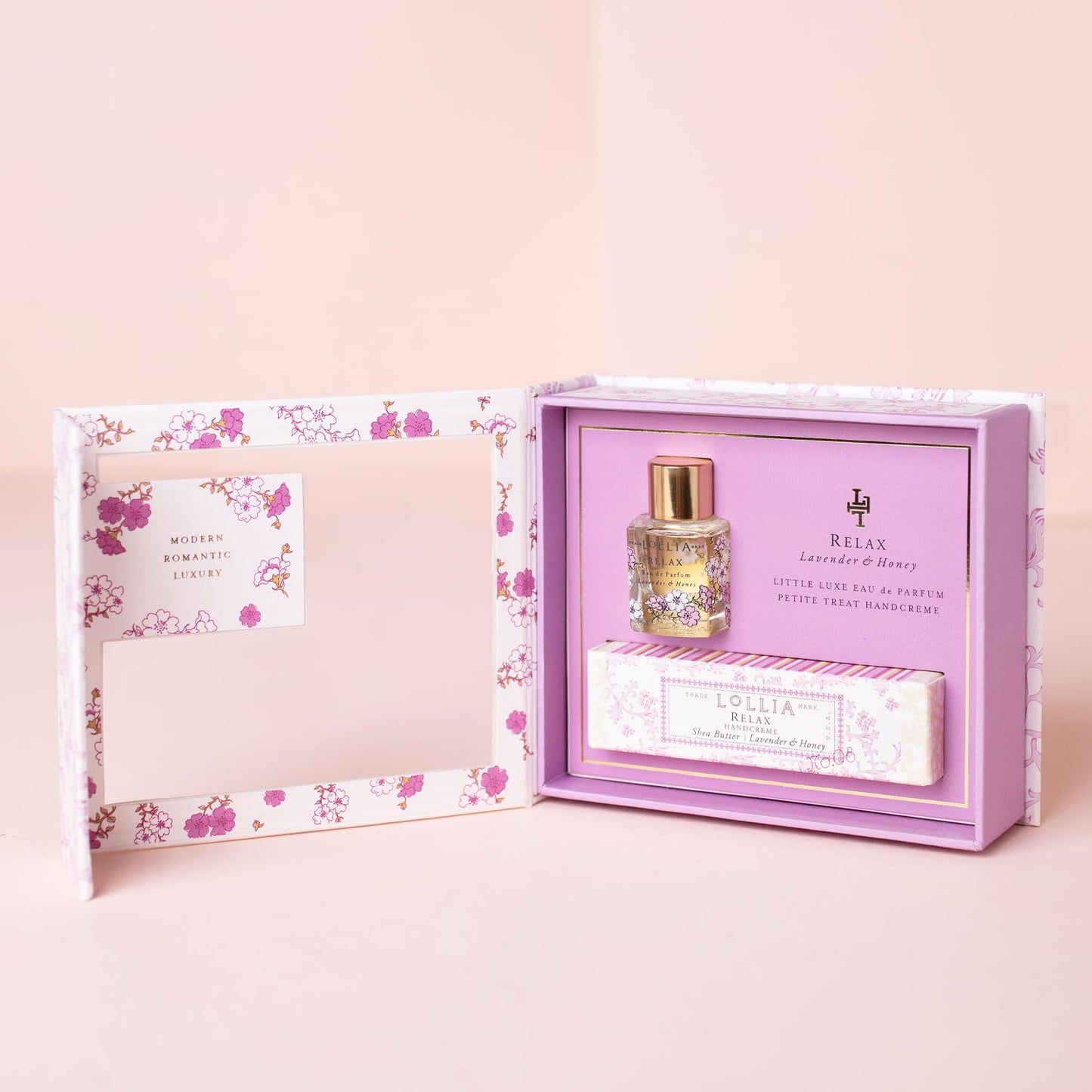 Lollia Relax Fragrance Story Gift Set - .16 fl. oz. Eau de Parfum & .33 oz. Petite Treat Handcreme - Lavender & Honey - Shea Butter Hand Cream Beauty & Personal Care LOLLIA