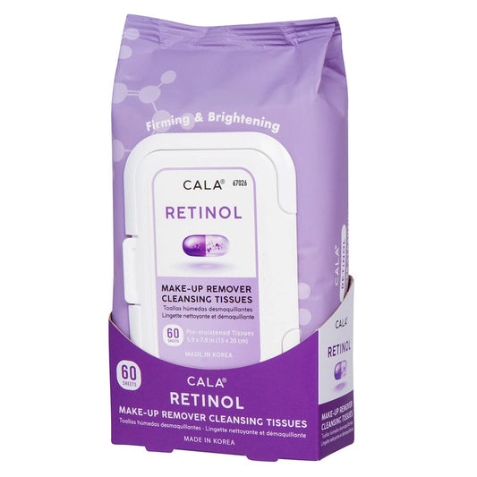 CALA Retinol Makeup Remover Cleansing Tissues, Gentle Face Wipes Remove Makeup + Waterproof Eye Makeup, Deep Clean & Moisturize,