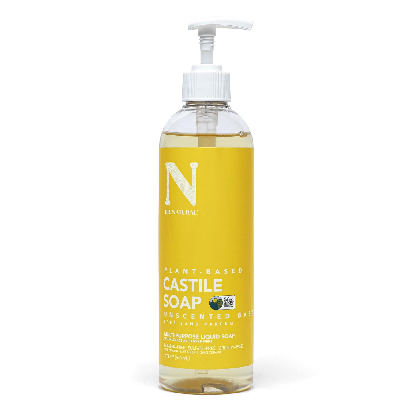 Dr. Natural Castile Liquid Soap - Multi-Use Body Wash, Shampoo and Face Wash - Body Soap for Skin, Hair, Pets and Home - Unscented Baby - 16 oz Beauty & Personal Care Dr. Natural