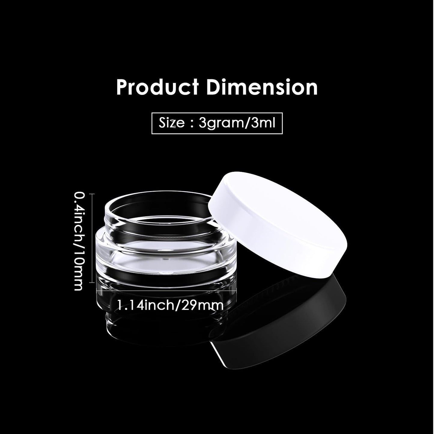 50 Pack 3 Gram Sample Containers with White Lids, Small Plastic Cosmetic Jars, Makeup Travel Container Jar for Cream, Bead, Eye Shadow, Lotions Beauty and Personal Care Eternal Moment