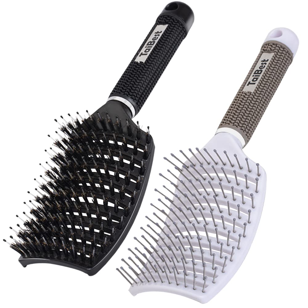 TaiBest Boar Bristle Hair Brush Set - Dry/Wet Hair Brushes Detangler for Fine, Thick, Curly Hair - Curved and Vented Hair Brush for Women, Men or Kids Beauty & Personal Care TaiBest