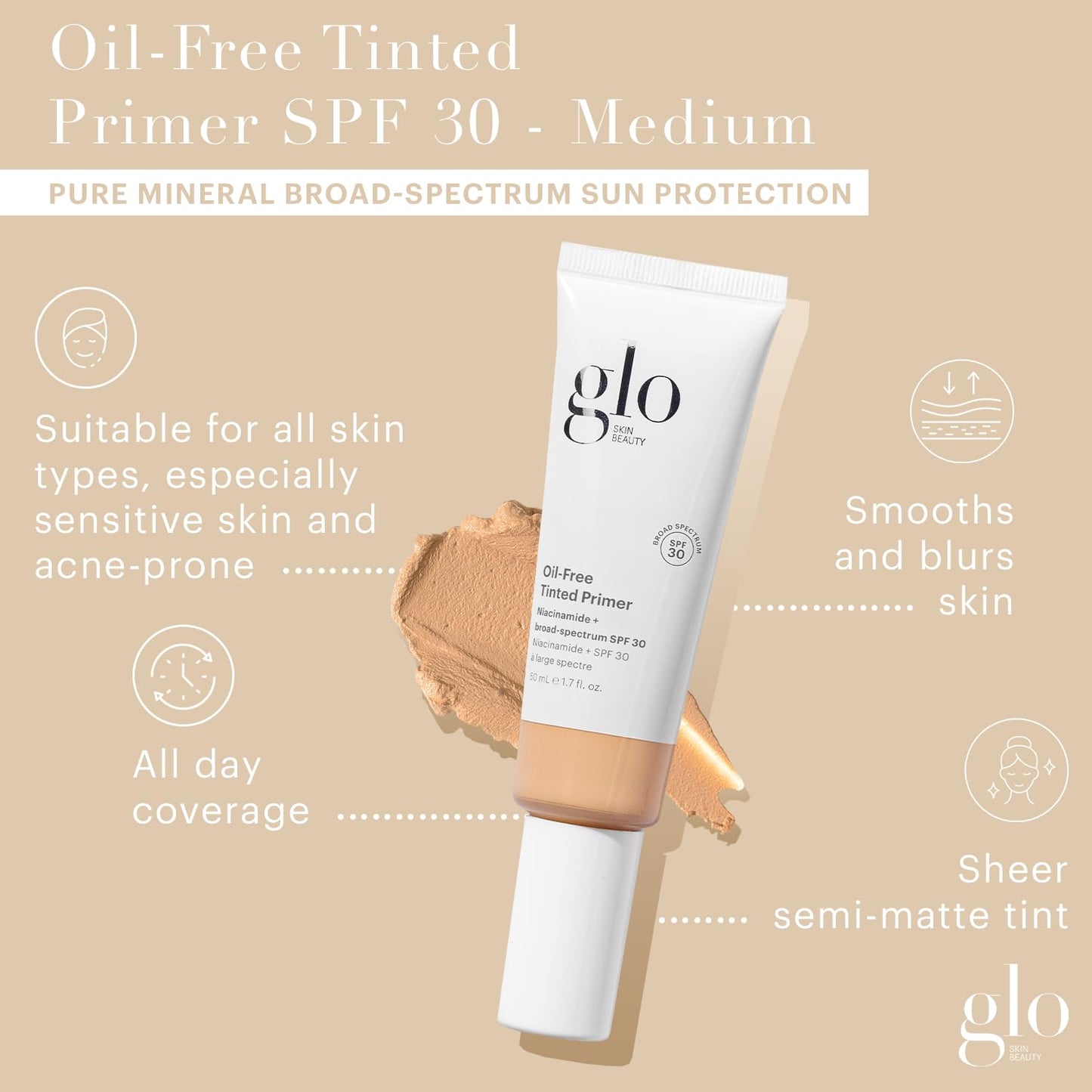 Glo Skin Beauty Oil-Free Tinted Primer SPF 30 - Mineral Makeup for Face, 4-in-1 Foundation Primer, Sheer Coverage, Skincare & Sunscreen With Broad Beauty & Personal Care Glo Skin Beauty