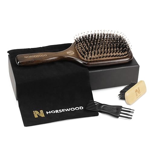 Norsewood Boar Bristle Hair Brush Set, Soft Bristle Detangler for Long, Short, Thin, Curly, Straight, or Wavy,Hairbrush for Enhancing Shine,Great Beauty & Personal Care Norsewood