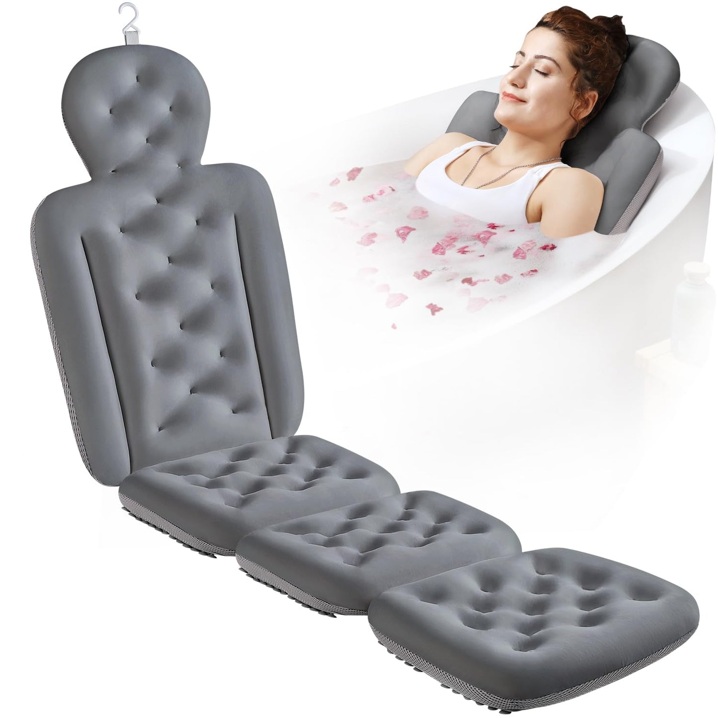 Full Body Bath Pillow for Bathtub, Thick Bathtub Cushion, Luxury Tub Pillow for Bath for Headrest Neck and Back Support Gray 60" x 16" Beauty and Personal Care VOXOR