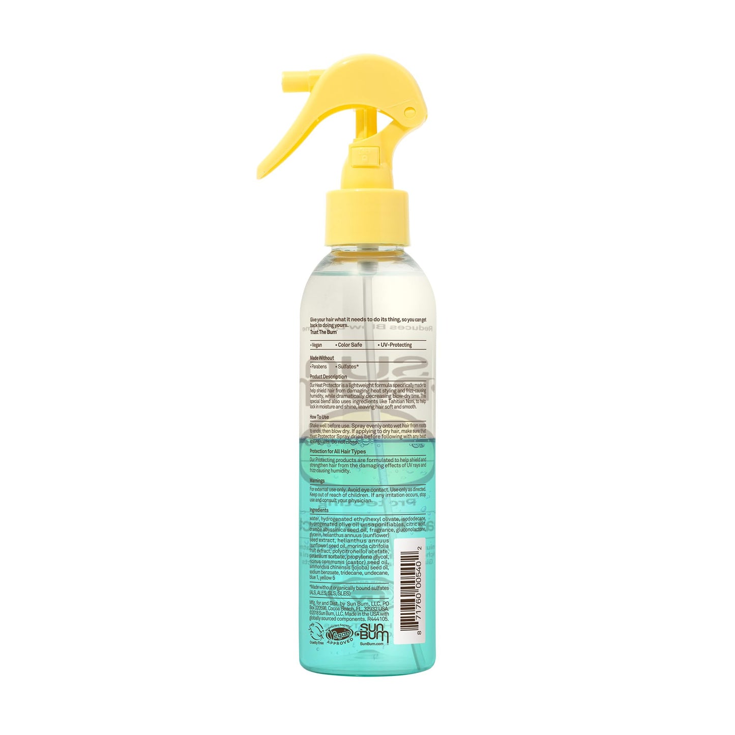 Sun Bum Heat Protector Spray - Leave In Hair Treatment Protects from Heat Styling and Frizz-Causing Humidity - Reduces Blow Dry Time - Vegan Beauty & Personal Care Sun Bum