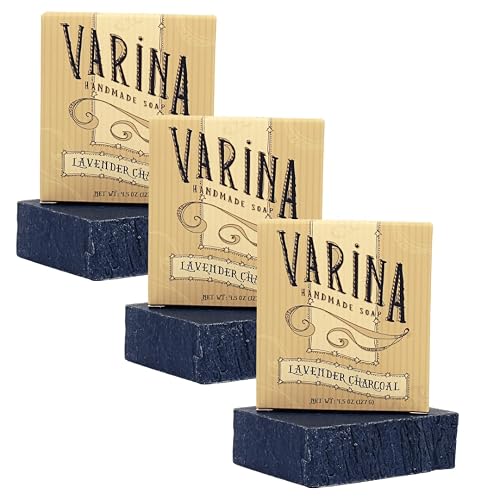 Varina Organic Lavender Activated Charcoal Bar Soap - Gentle Cleansing for Sensitive Skin, Herbal and Mint - 3 Pack - Experience Healthy and Glowing Beauty & Personal Care Varina