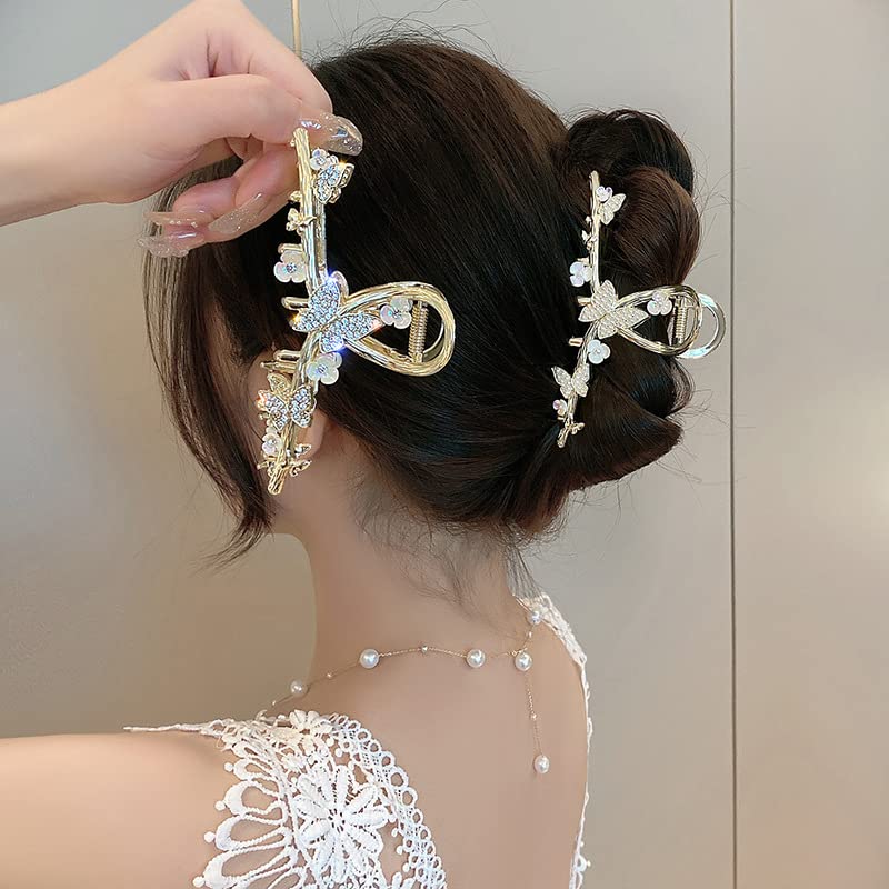 Rhinestones Butterfly Hair Clips Gold Metal Hair Claw Clips Large Hair Accessories Hair Barrettes Clips for Women Strong Hold Flower Hair Clamps Beauty & Personal Care JJLFresheners