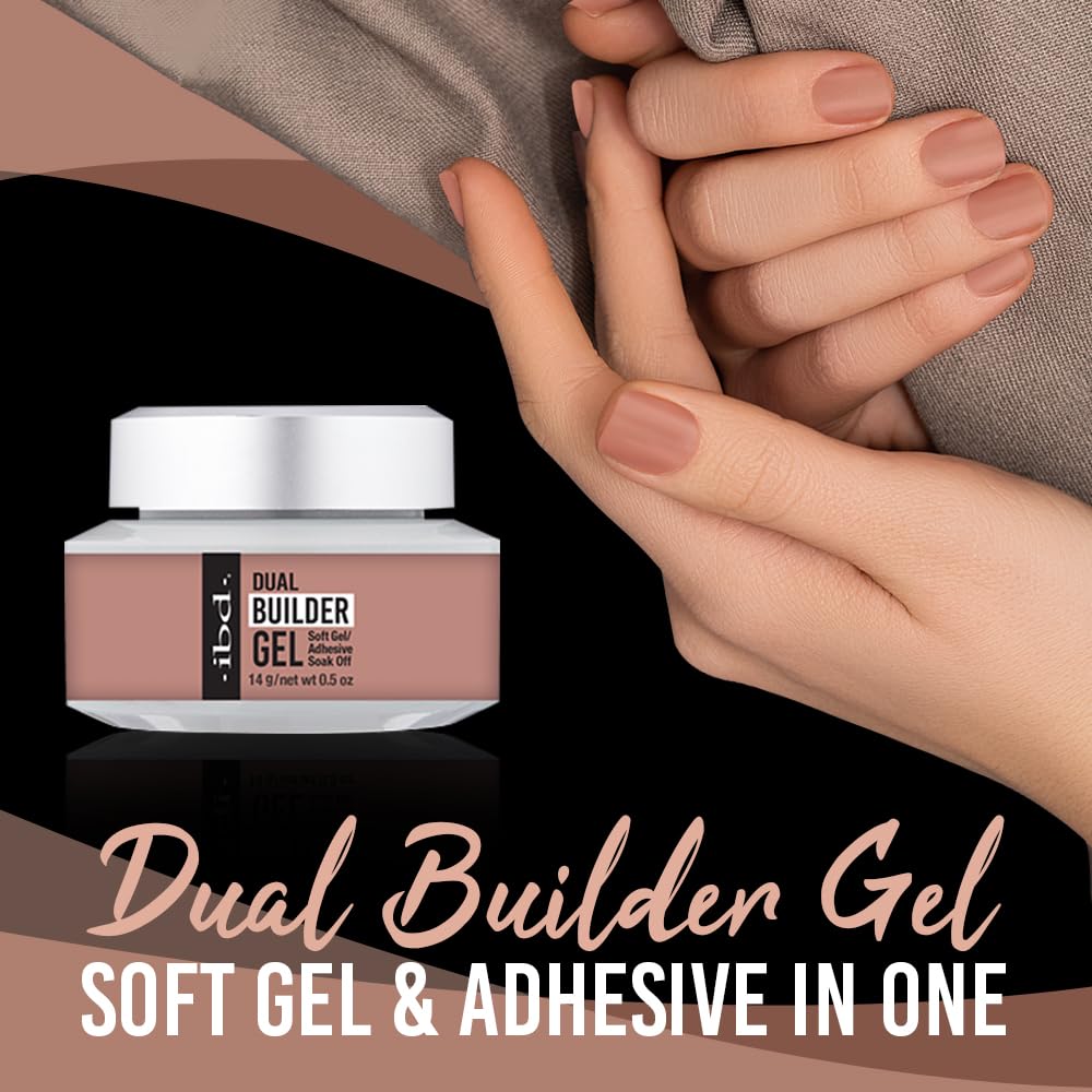 IBD Dual Builder Gel - Soft Gels and Adhesive Soak Off for Artificial Nail Extension, Professional Manicure Sculpting and Overlays, Warm Nude, 0.5 oz