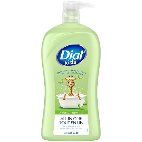 Dial Kids All-in-1 Body Wash + Hair + Bubble Bath, Melon Scent, 32 Fl Oz, Hypoallergenic Body Wash & Shampoo, No Tears Formula for Kids 2+ Years, No Beauty & Personal Care Dial