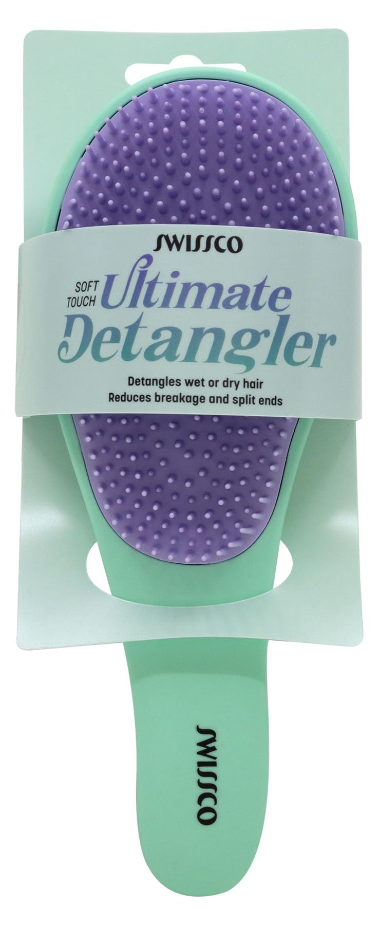 Swissco Soft Touch Ultimate Detangler Colorblock Hair Brush for Natural, Curly, Wet or Dry Hair (Mint Green Purple Colorblock)