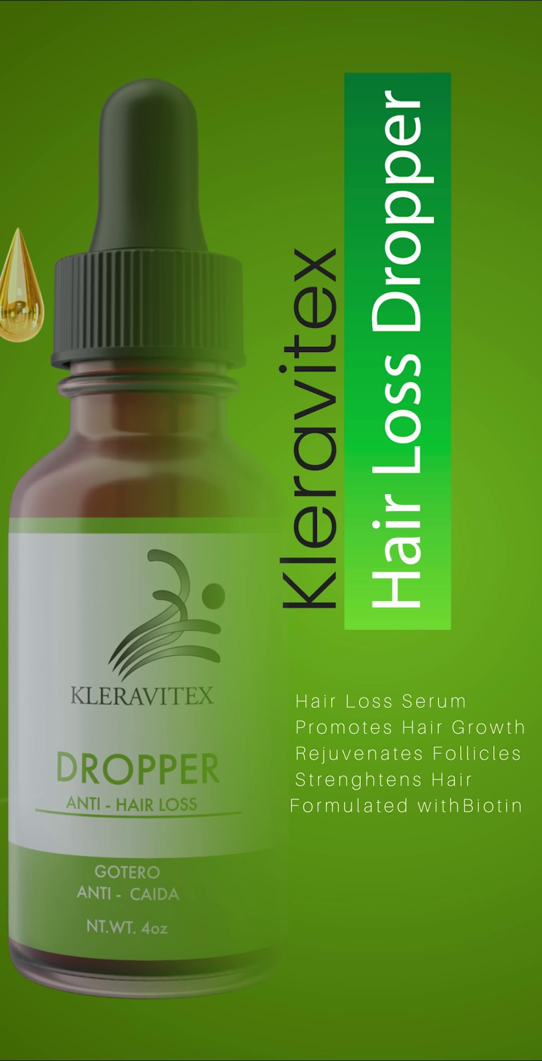 Kleravitex Anti-Hair Loss Dropper - Natural Hair Growth Serum For Thinning Hair, Baldness & Dandruff - Nourishing Hair Scalp Treatment Lotion -