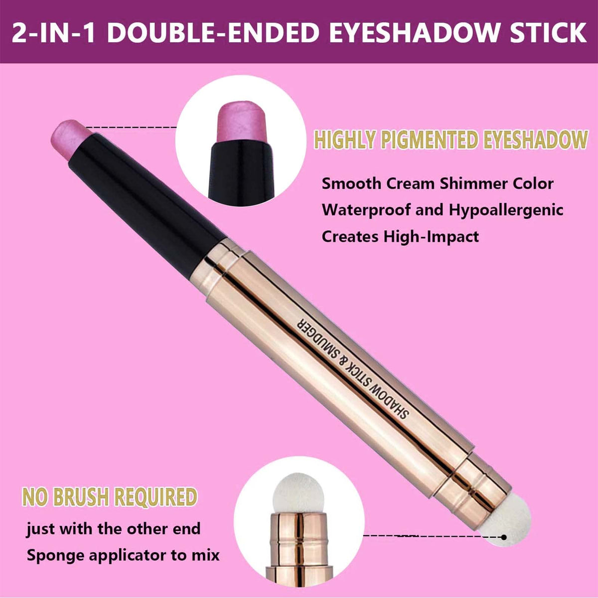 Daeuwiutr Pink Eyeshadow Stick, Cream Smooth Shimmer hot pink light palette Eye shadow Pencil Hypoallergenic Waterproof Long Lasting Eye shadow Beauty & Personal Care Daeuwiutr