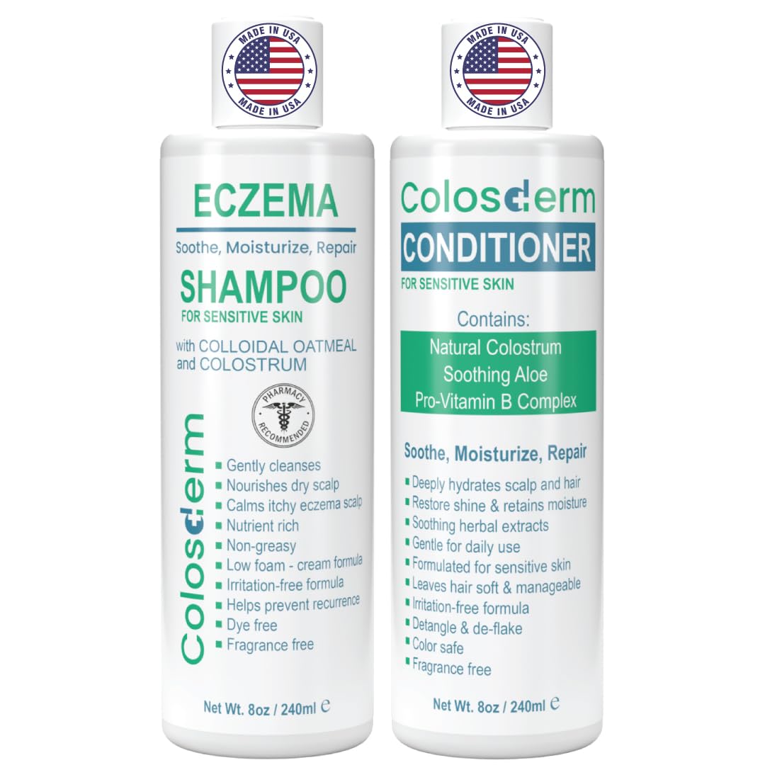 Eczema Cream Shampoo and Conditioner Scalp Treatment for Sensitive Skin for Kids & Adults- Colostrum & Colloidal Oatmeal -Itchy Scalp Anti Dandruff Beauty & Personal Care Colosderm