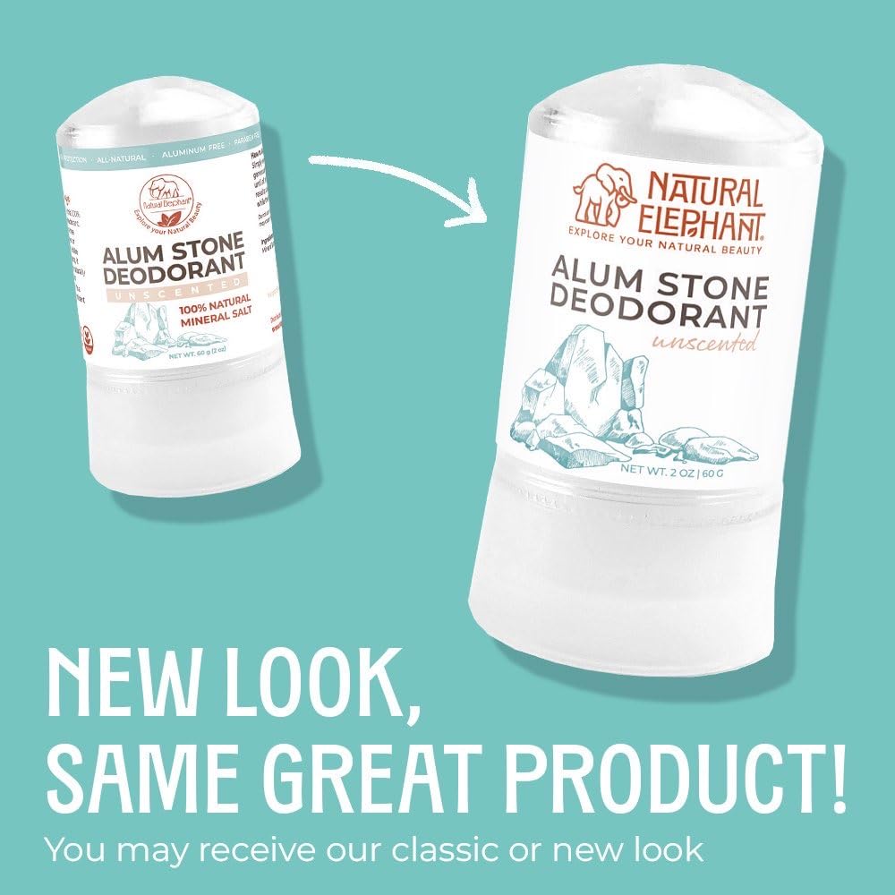 Natural Elephant Alum Stone Deodorant Stick 60g (2 oz) Natural Unscented Aluminum Free Salt Stone for Men and Women (5 Pack) Beauty and Personal Care Natural Elephant