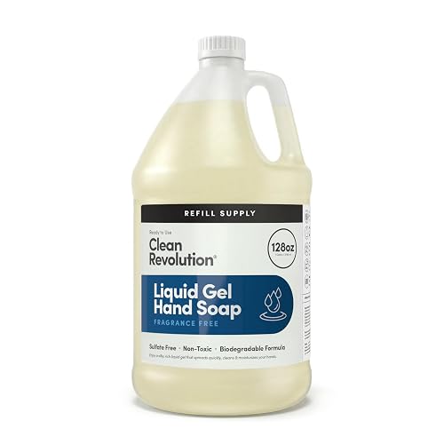 Clean Revolution Fragrance Free Liquid Gel Hand Soap Refill - Sulfate-Free Unscented Gel Hand Wash for Sensitive Skin, Moisturizing Bulk Refill, Non Beauty & Personal Care Clean Revolution