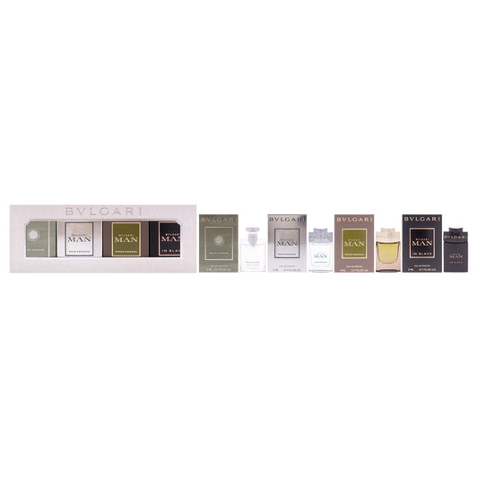 Bvlgari The Mens Gift Collection for Men - 4 Pc Mini Gift Set 5ml Pour Homme(EDT), EDP- Rain Essence, Wood Essence, Man In Black.