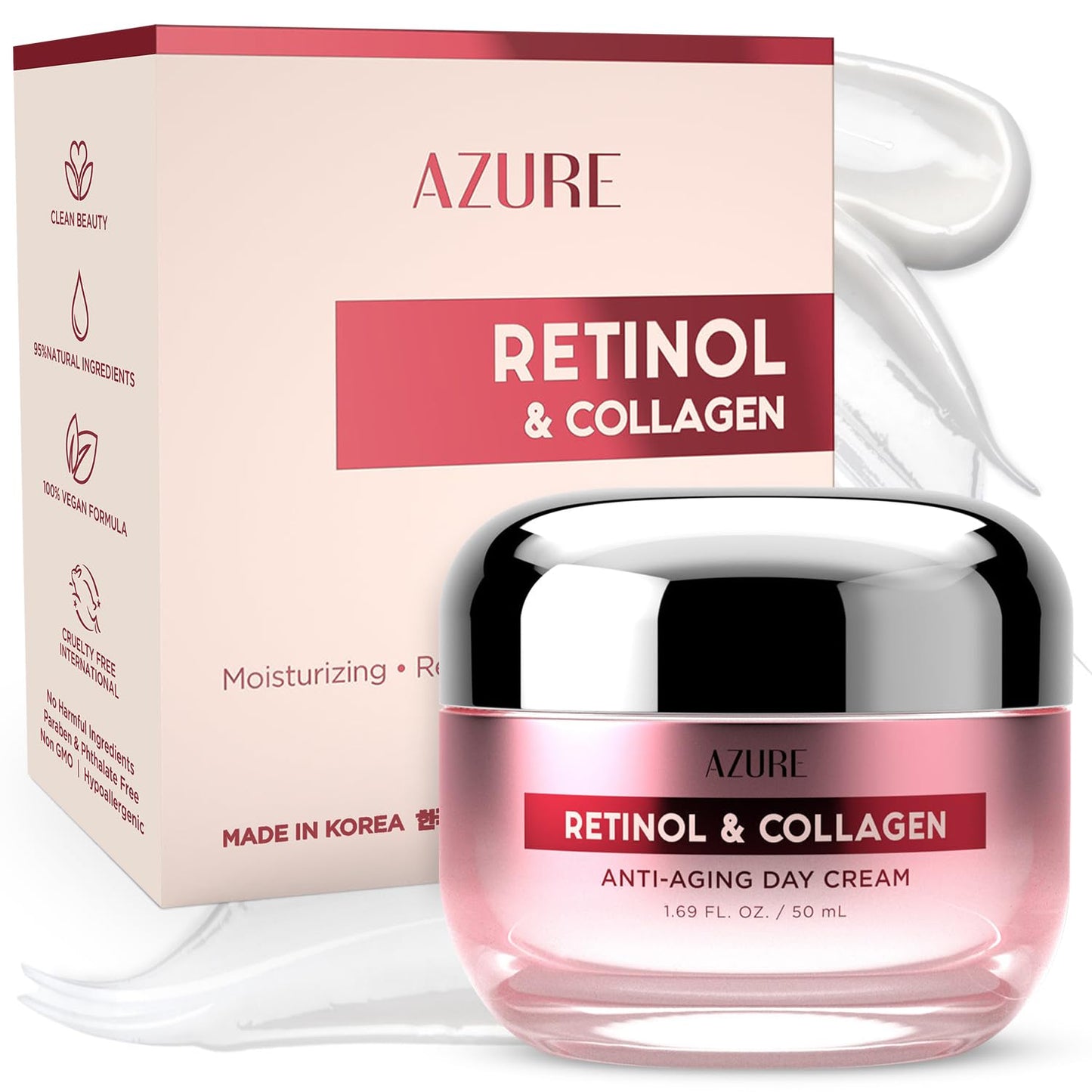Azure Cosmetics Retinol & Collagen Moisturizer For Face - Dermatologist Tested, Anti-Aging - Skin Tightening, Fine Lines and Wrinkles Treatment Face Beauty & Personal Care Azure Cosmetics