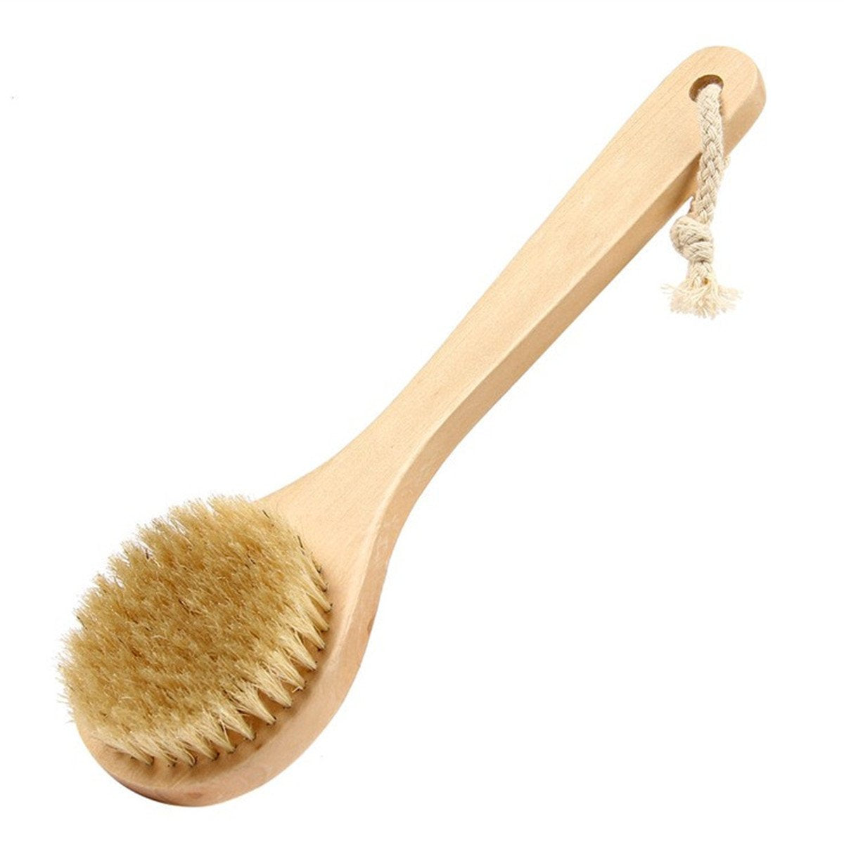 AnHua®Natural Bristle Middle Long Handle Wooden Shower Body Bath Brush Round Head Beauty and Personal Care JIAHAO