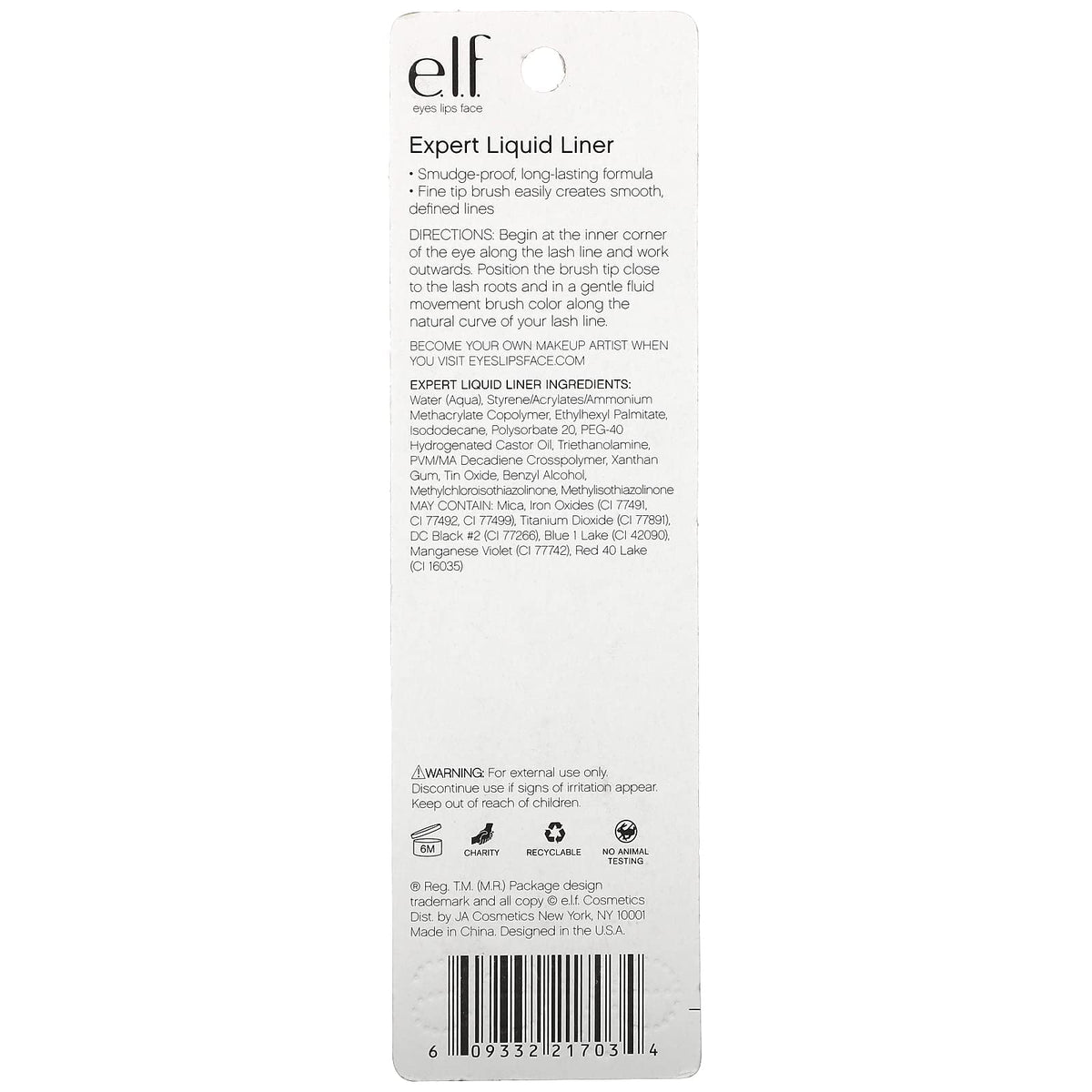 e.l.f. Liquid Eyeliner, High-pigment Liquid Eyeliner With Extra-Fine Brush Tip, Easy Glide Smudge-proof Formula, Midnight Beauty & Personal Care e.l.f.