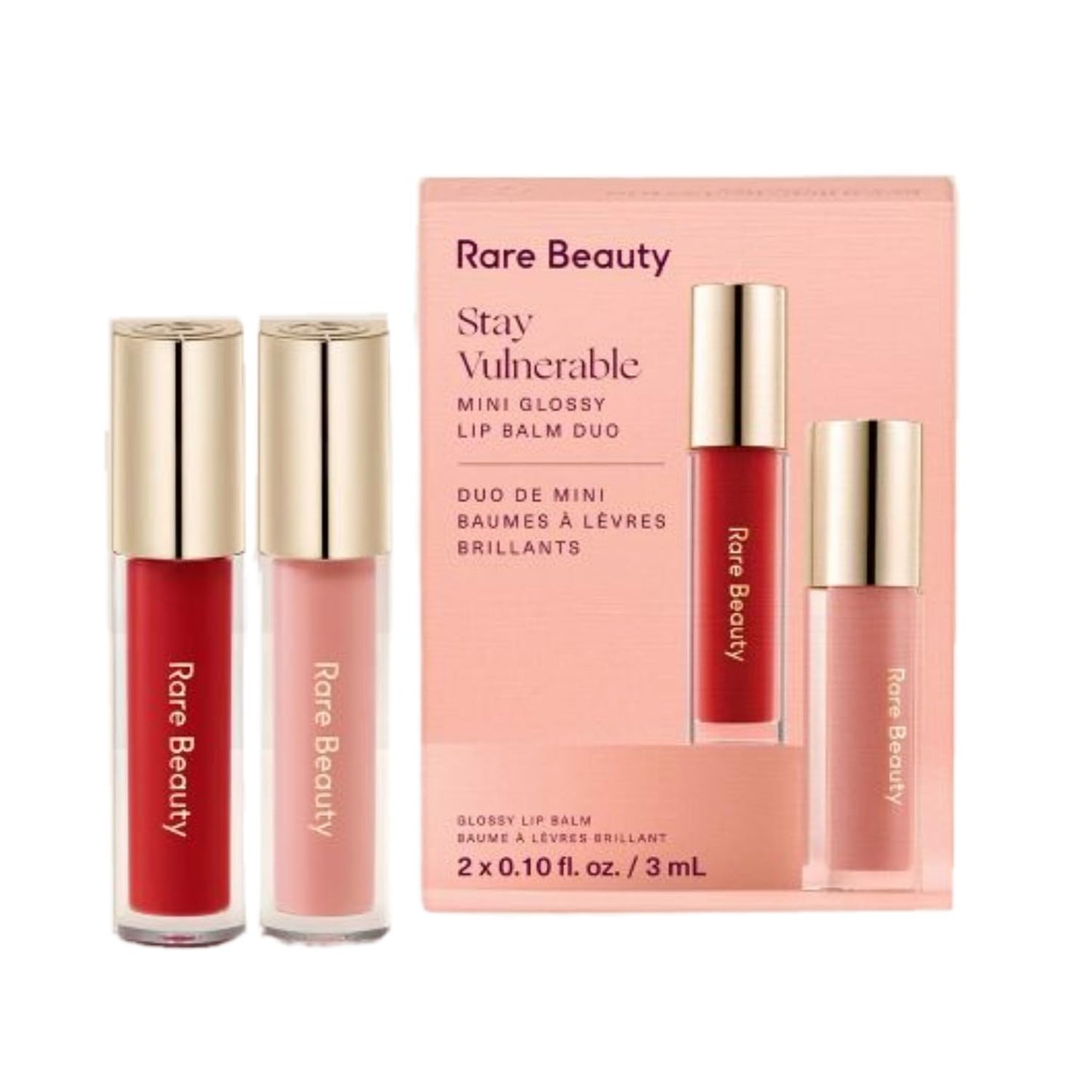 Rare Beauty Stay Vulnerable Mini Glossy Lip Balm Duo - Nearly Petal and Nearly Scarlet - Travel Size Beauty & Personal Care Rare Beauty