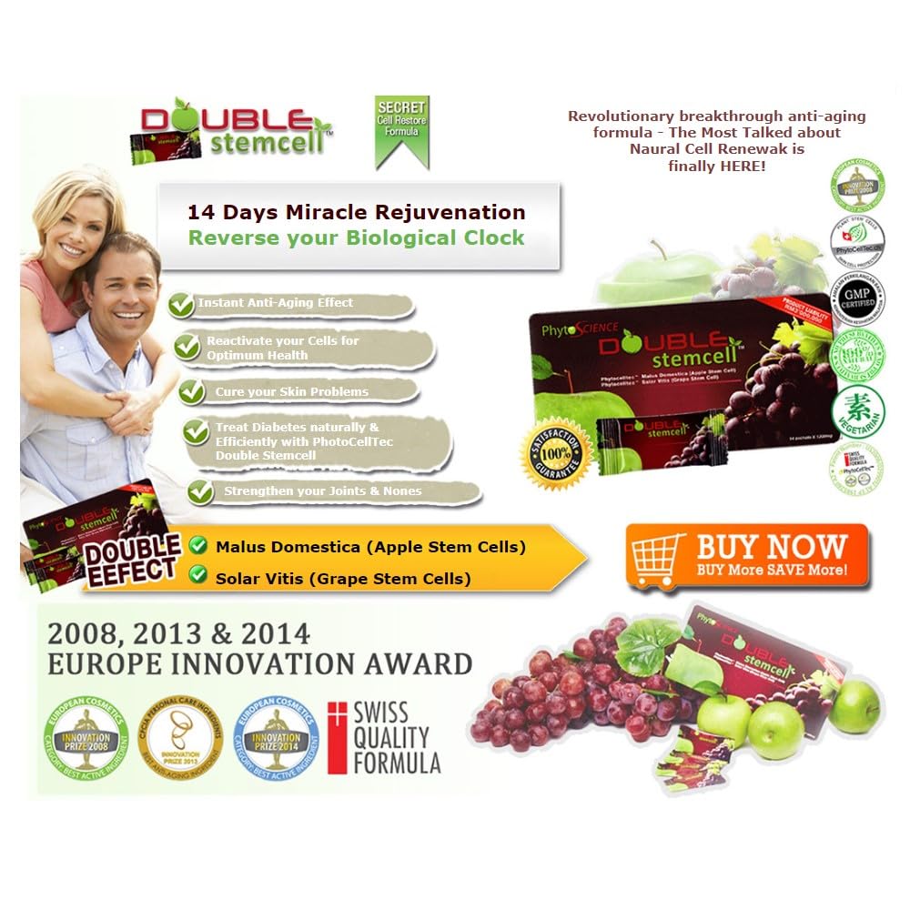 4 Packs Phytoscience Double Stem Cell Anti Aging Acne Treatment Supplement Acai Berry Extract Blueberry Reduce Wrinkles Pores Pimples Fine Lines Skin Beauty & Personal Care phytocelltec