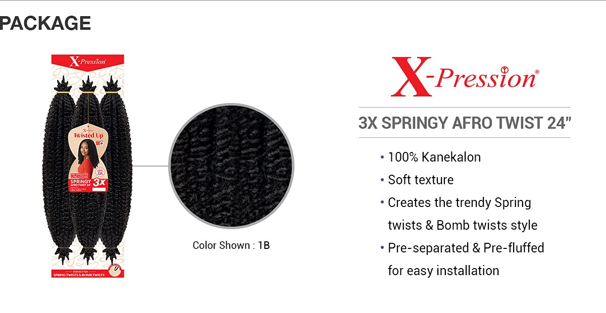 X-pression Braid Outre Crochet Braids X-Pression Twisted Up 3X Springy Afro Twist 24inch (1-pack, 2T1B/30) Beauty & Personal Care x-pression