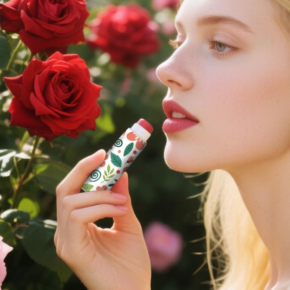 Peacoblue 160Pcs Lip Balm Labels Sticker for Tubes 2.1"x1.7" Solid Floral Fruit Pattern, 8 Styles Waterproof Chapstick Labels Glossy for Homemade Lip Beauty and Personal Care peacoblue