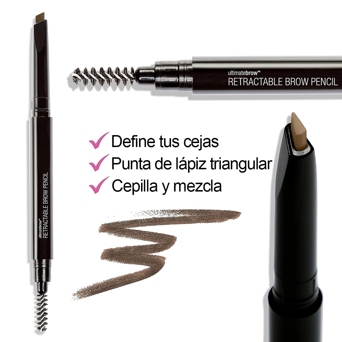 wet n wild Ultimate Eyebrow Retractable Definer Pencil, Medium Brown, Dual-Sided Brow Brush, Fine Tip, Shapes, Defines, Fills Brow Makeup Beauty & Personal Care wet n wild