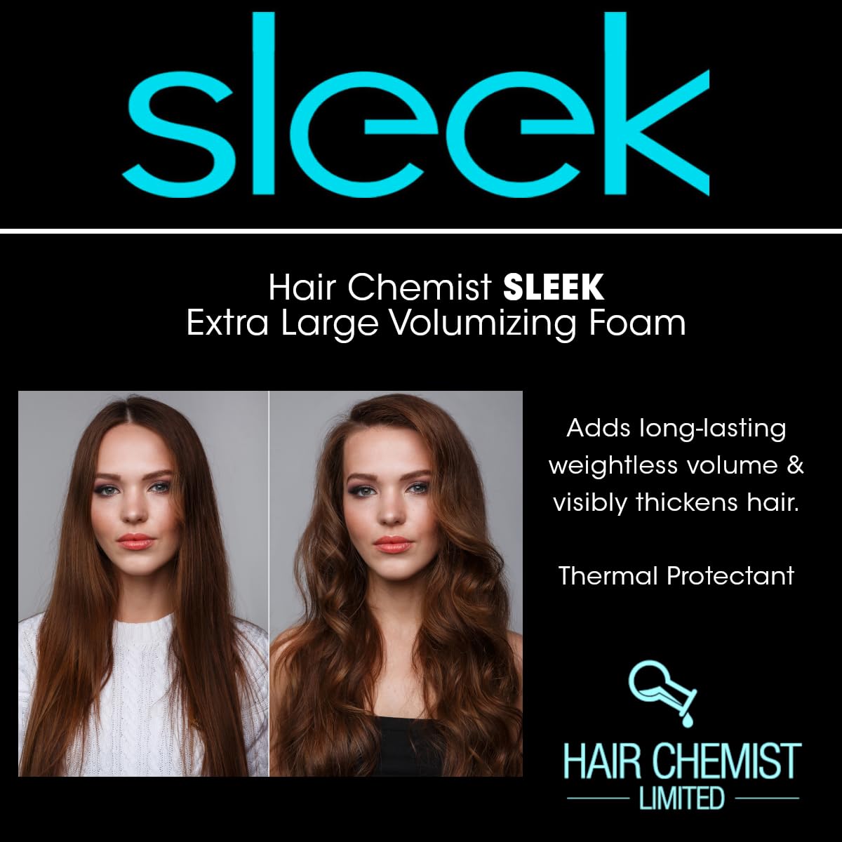 Hair Chemist SLEEK Extra Large Volumizing Foam 8 oz. - Natural Hair Volume & Thermal Protectant, Frizz Free Volumizing Foam Beauty & Personal Care Hair Chemist