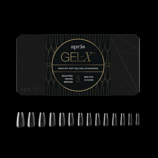 Apres Gel-X® Coffin Box of Nail Tips | 280 Gel-X Tips, Soft Tips, 14 Sizes 00-9 | Half-sizes Included (Sculpted Coffin Long, 280 Count)