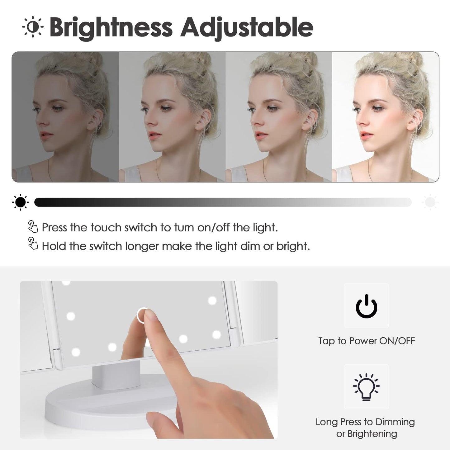 DenCert Makeup Mirror Vanity Mirror with Lights 1X 2X 3X 10X Magnification, Lighted Makeup Mirror, Touch Control, Tri-Fold Portable LED Makeup Vanity Beauty & Personal Care DenCert