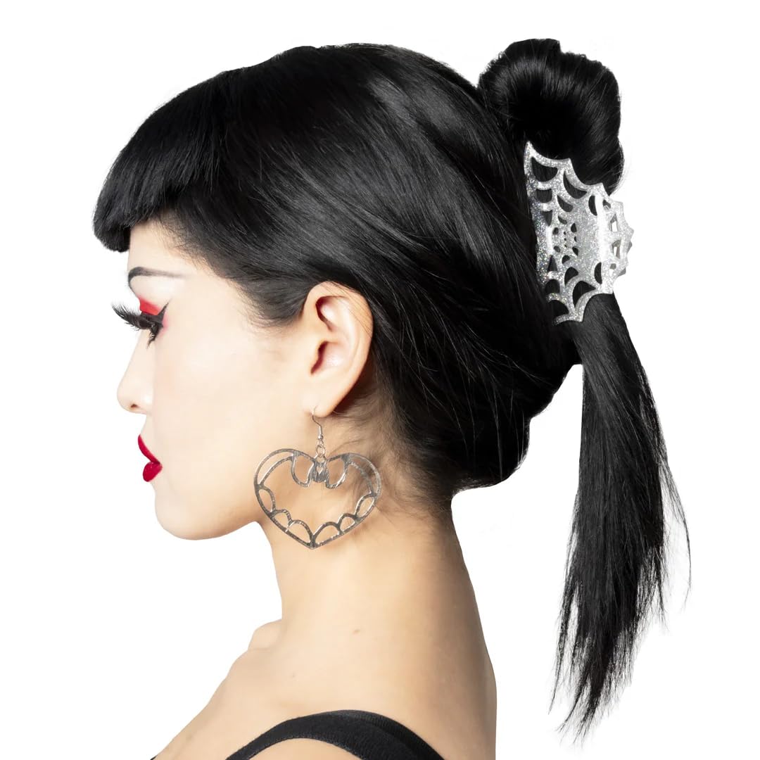 kreepsville 666 Spiderweb Claw Clip Gothic Horror Hair Accessory (Silver), 1 Count (Pack of 1)