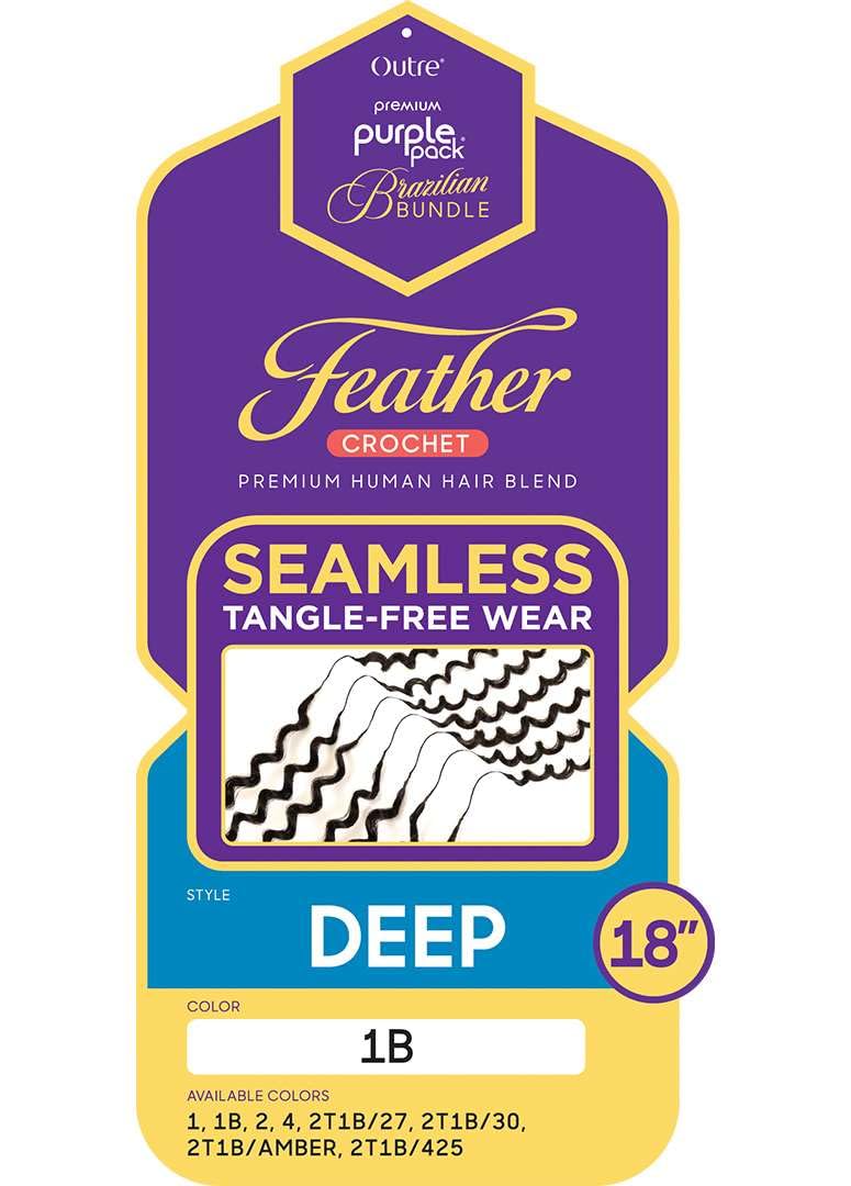Outre Purple Pack Brazilian Premium Human Hair Blend Feather Crochet Braid - Deep 18" (2T1B/AMBER)