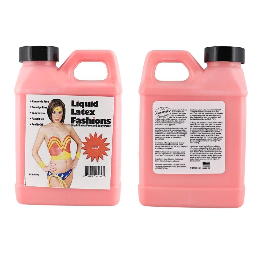 Red 8 Oz - Liquid Latex Body Paint, Ammonia Free No Odor, Easy On and Off, Cosplay Makeup, Creates Professional Monster, Zombie Arts, Lightning Beauty & Personal Care Liquid Latex Fashions
