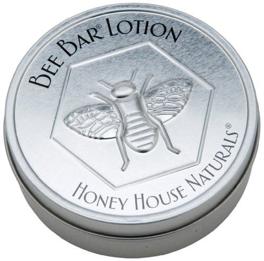 Honey House Solid Lotion Bee Bar (No Added Scent, 2 oz) New in Silver Embossed Tin Case Beauty & Personal Care Honey House Naturals