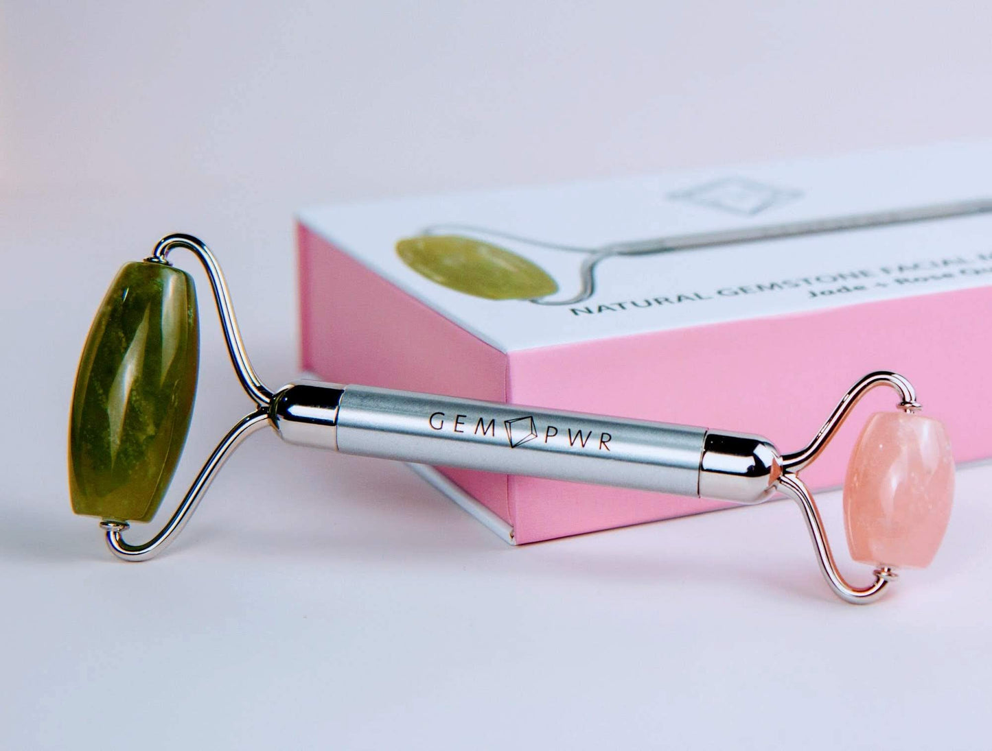 GEM PWR Rose Quartz + Jade Roller for Face and Neck Massage, Dual Gemstones with Durable Steel Handle and Travel Bag. Minimize Wrinkles, Reduce Beauty & Personal Care GEM PWR