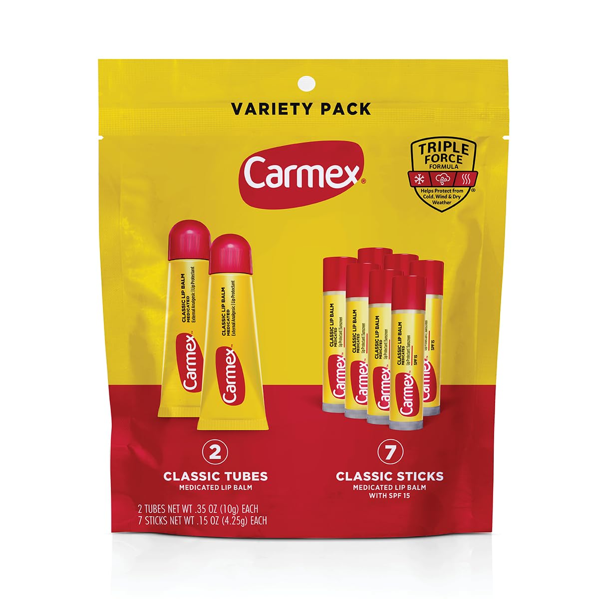 Carmex Classic Medicated Lip Balm Pack, Lip Moisturizer for Chapped Lips, 9-Count Variety Pack Bag (2 Tubes, 7 Sticks) Beauty and Personal Care Carmex