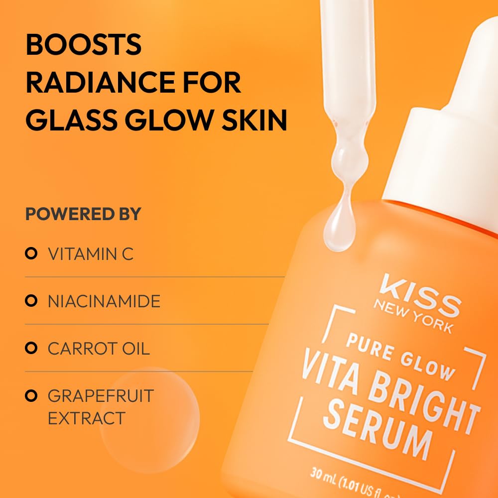 KISS NEW YORK Vita Bright Serum For Face 1.01 Fl Oz, Vitamin C Serum With Niacinamide & Grapefruit Extract for Strong Skin Barrier & Deep Hydration Beauty & Personal Care Kiss