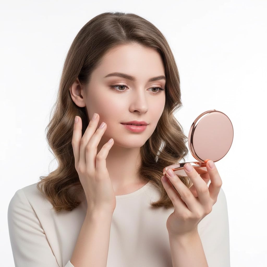 WOOYALIN Magnifying Compact Double-Sided 1X/2X Round Pocket Handheld Travel Makeup Portable Pocket Mirror Rose Glod Beauty & Personal Care WOOYALIN