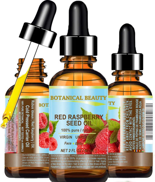Botanical Beauty RED RASPBERRY SEED OIL 100% Pure Natural Virgin Unrefined Undiluted Cold Pressed Carrier Oil for Face, Skin, Hair, Body, Nails. Rich Beauty & Personal Care Botanical Beauty