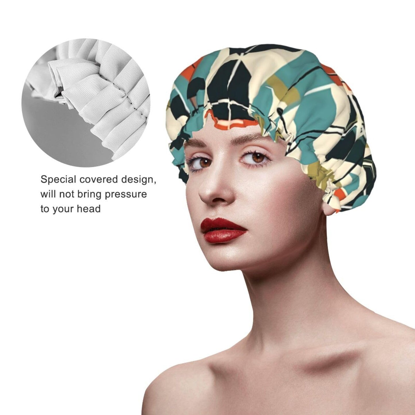 Modern Mid Century Shower Cap for Women Men Large Reusable Shower Bonnet Double-Layer Waterproof Bath Caps Elastic Band Hair Hat for All Hairstyles Beauty and Personal Care BWLHJKE